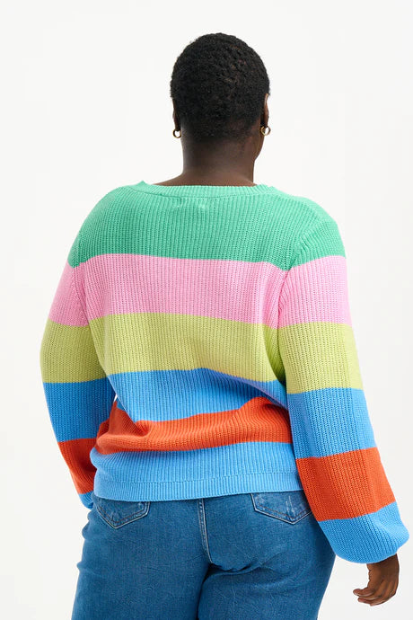 Sugarhill Rashina v neck jumper - Multi bold stripes
