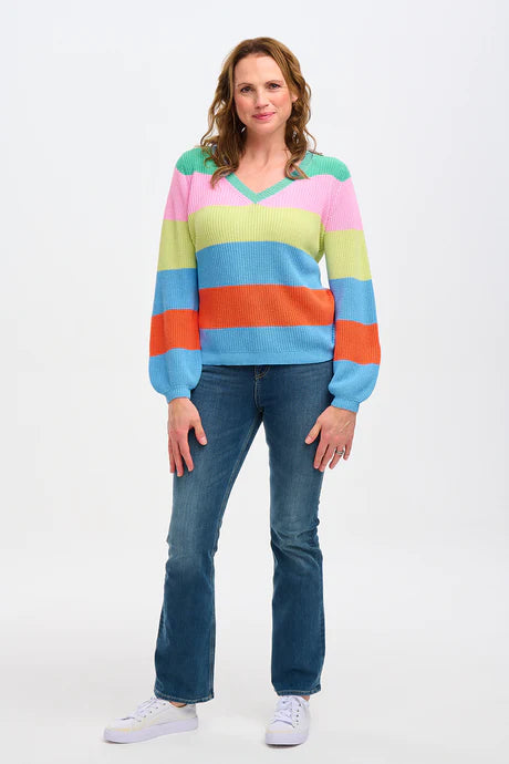 Sugarhill Rashina v neck jumper - Multi bold stripes