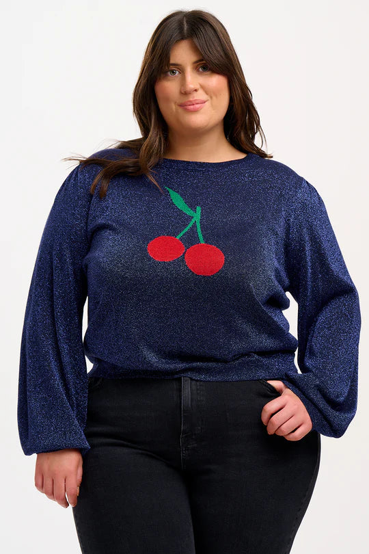 Sugarhill Tiff jumper - navy cherry motif