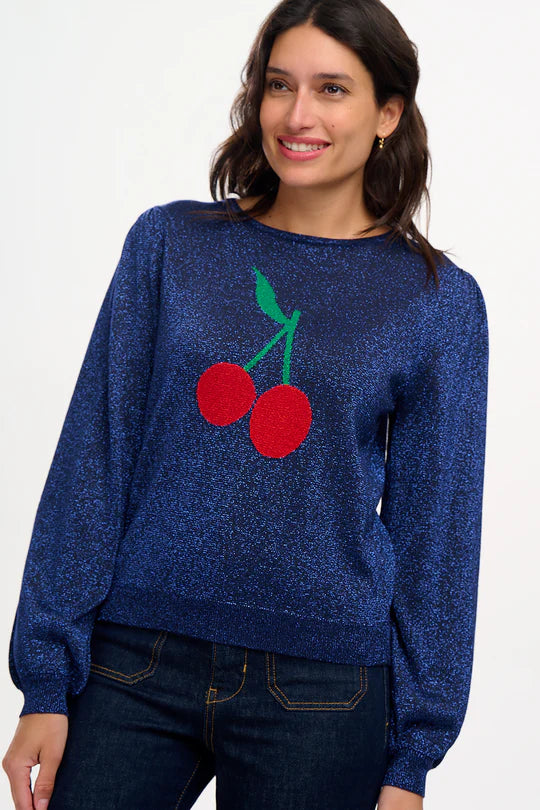 Sugarhill Tiff jumper - navy cherry motif