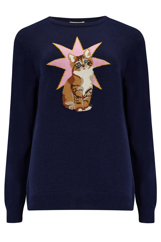 Sugarhill rita jumper -navy cute kitten