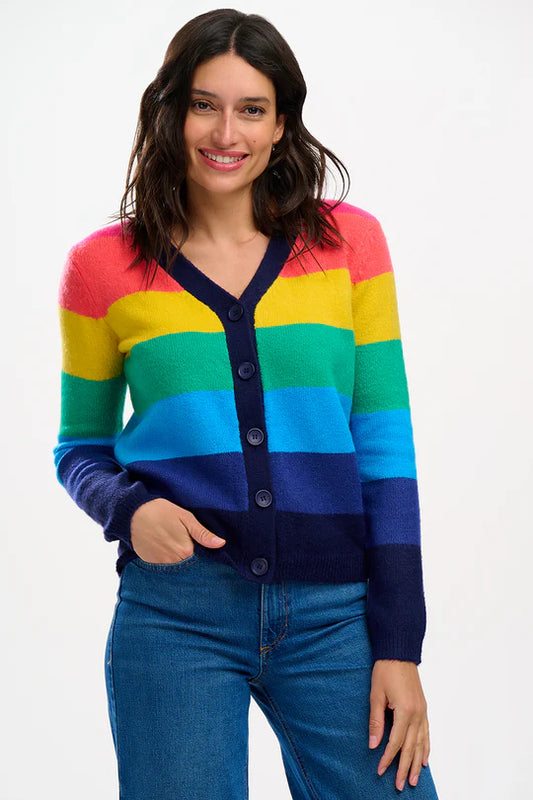 Sugarhill Izzy cardigan multi rainbow stripes