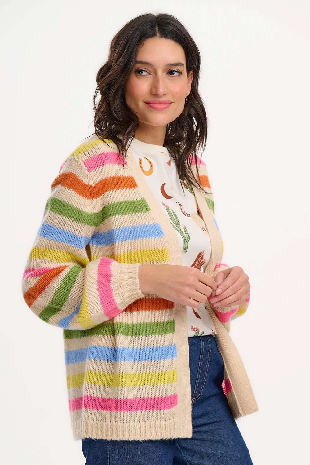 Sugarhill Yvette cardigan - multi cream rainbow