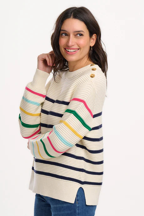 Sugarhill Rebecca Jumper - off white /navy rainbow sleeves