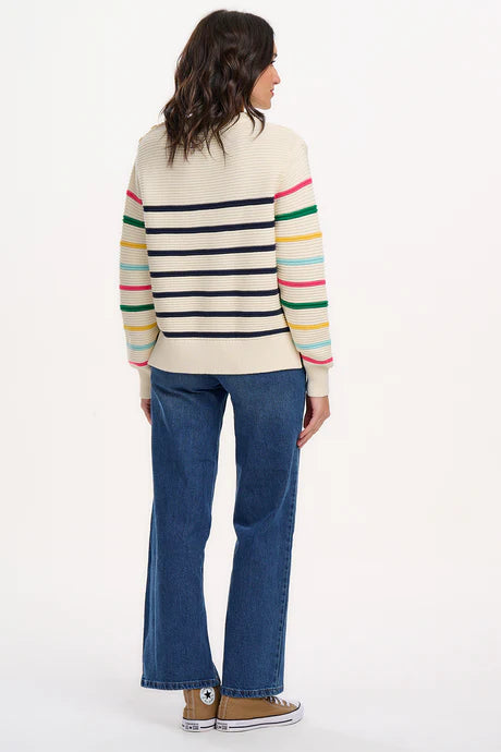 Sugarhill Rebecca Jumper - off white /navy rainbow sleeves