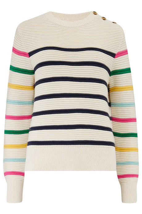 Sugarhill Rebecca Jumper - off white /navy rainbow sleeves