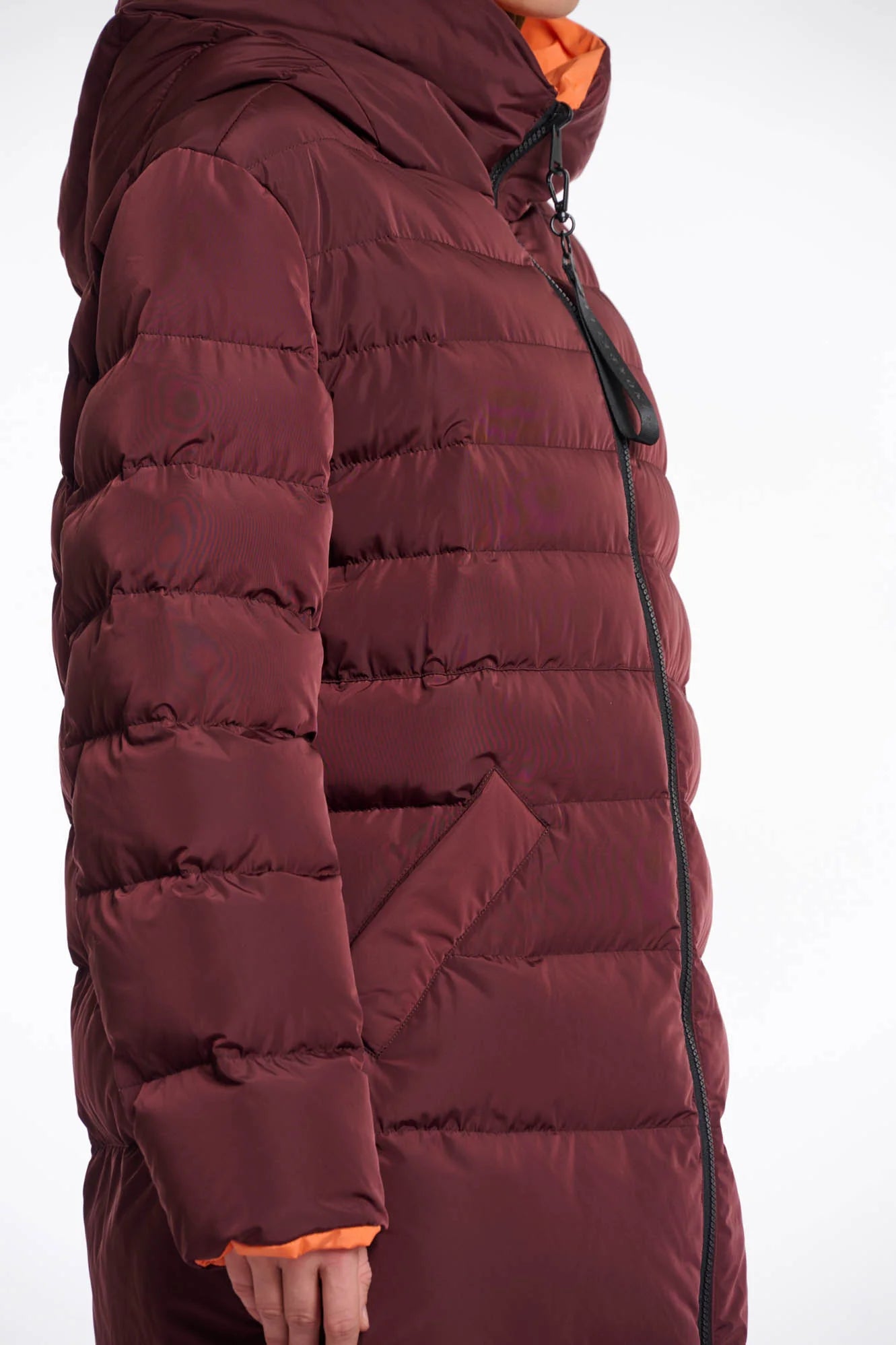 Rino & Pelle Keila Reversable long hooded coat chochlate bean/orange