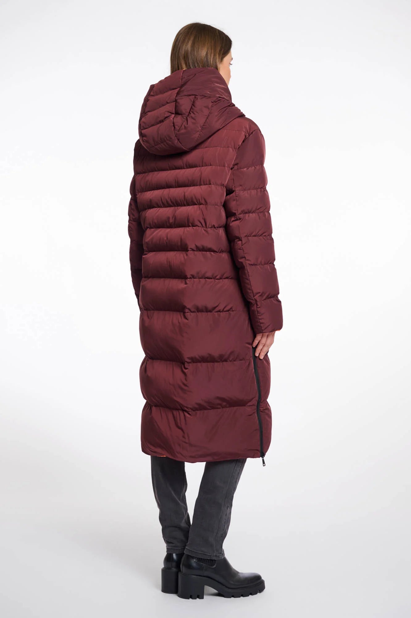 Rino & Pelle Keila Reversable long hooded coat chochlate bean/orange