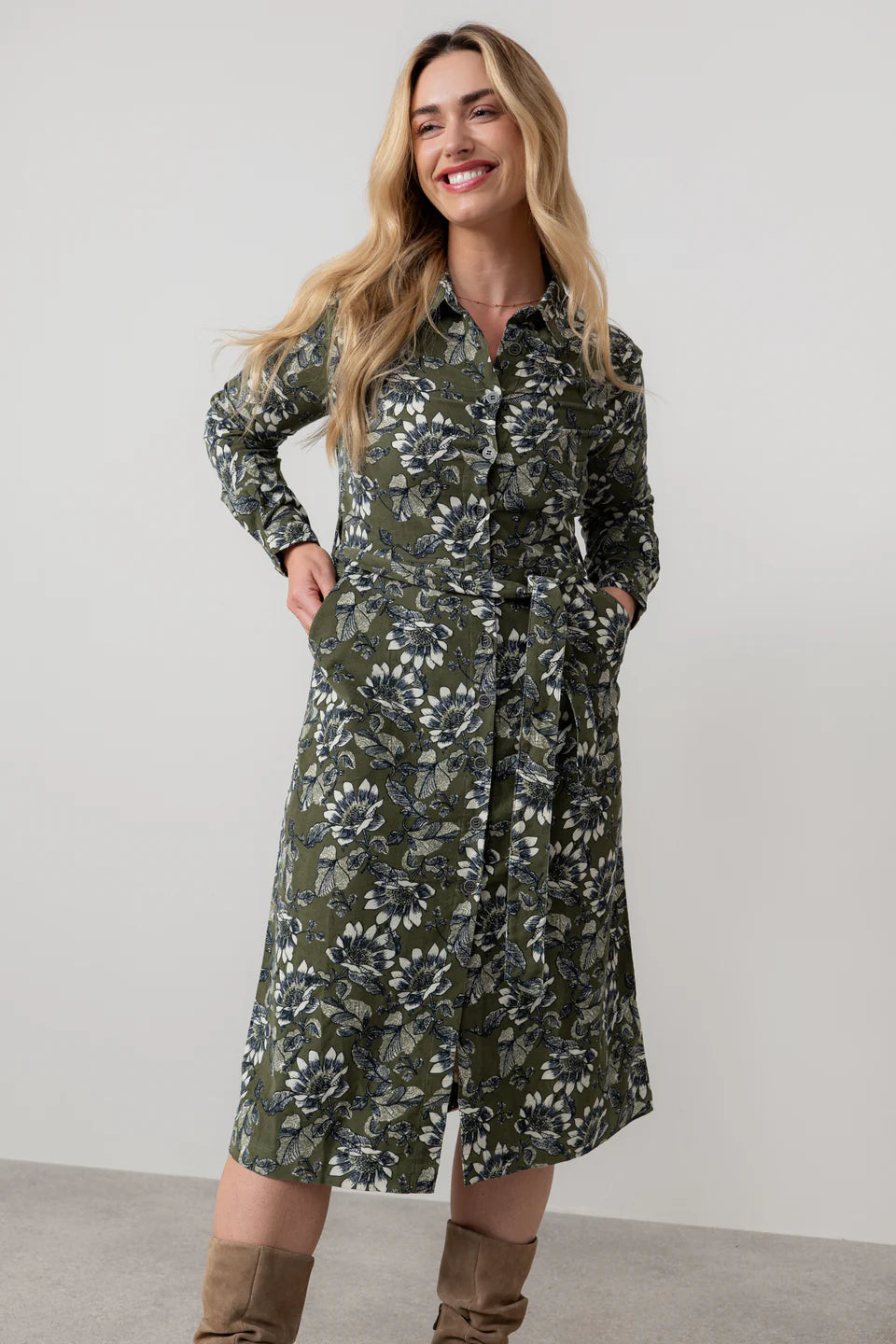 Lilly & Me Anya midi shirt dress moss