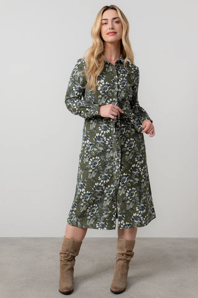 Lilly & Me Anya midi shirt dress moss