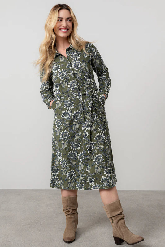 Lilly & Me Anya midi shirt dress moss