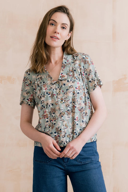 Lily & Me Lowlands Organic Ditsy Print Blouse Ocean