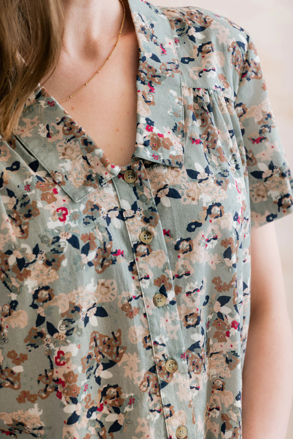 Lily & Me Lowlands Organic Ditsy Print Blouse Ocean