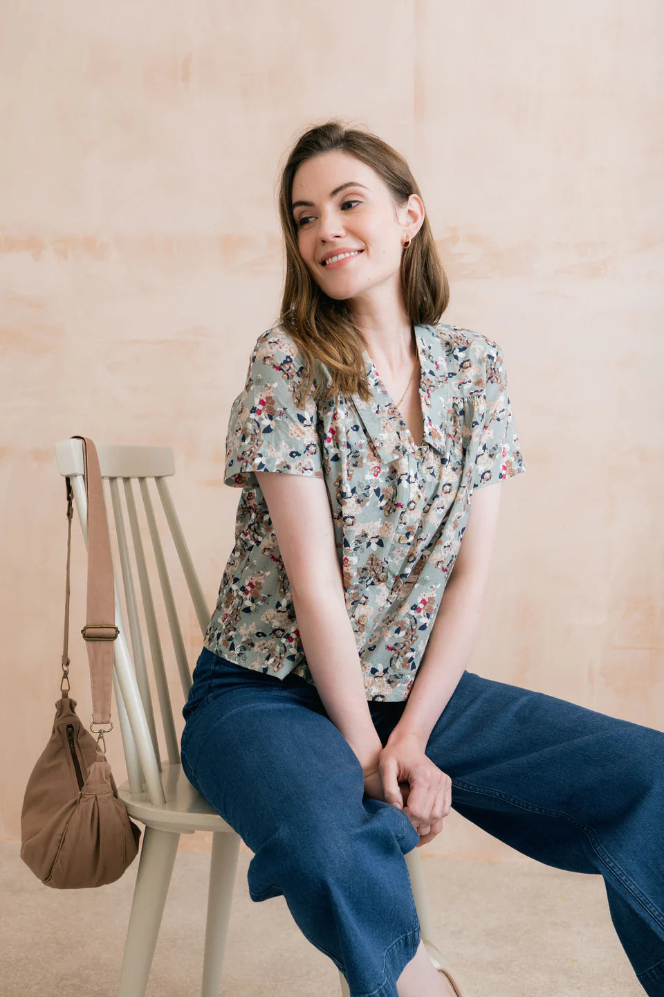 Lily & Me Lowlands Organic Ditsy Print Blouse Ocean