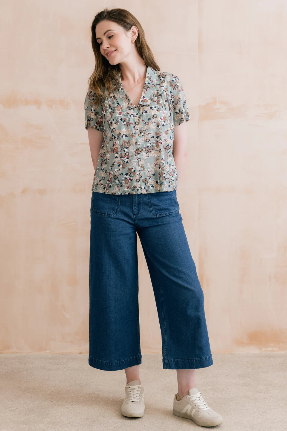 Lily & Me Lowlands Organic Ditsy Print Blouse Ocean