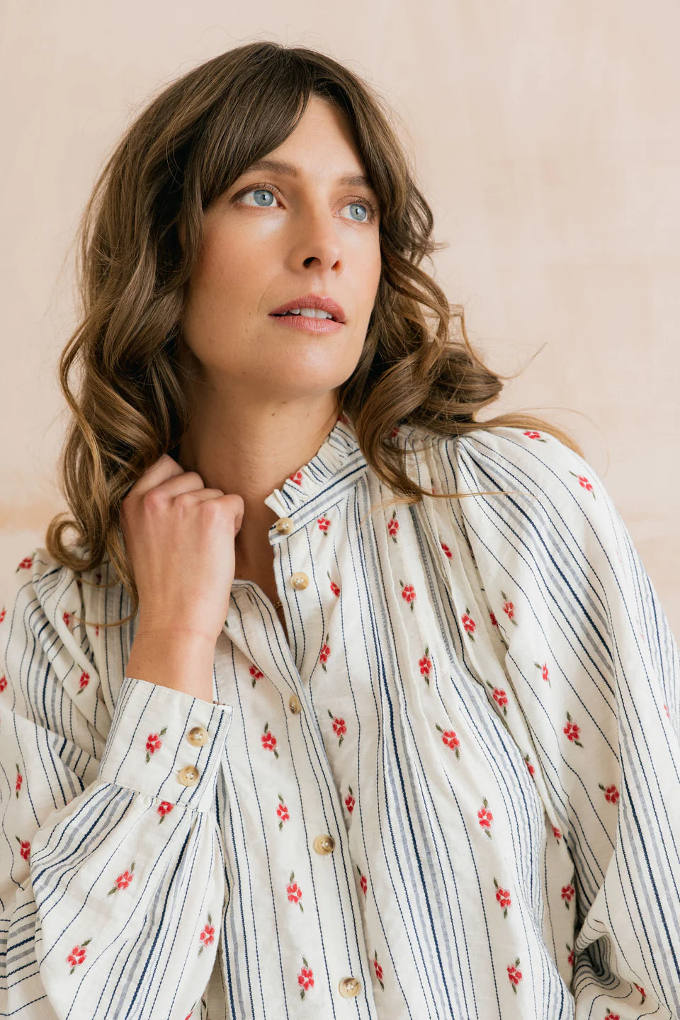 Lily and me Flora Embroidered Stripe Blouse Ecru
