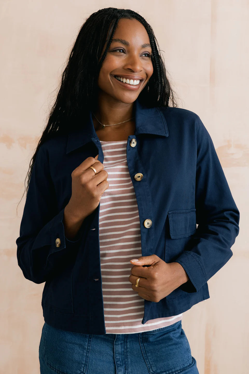 Lily & Me Effie Stretch Cotton Twill Jacket Navy