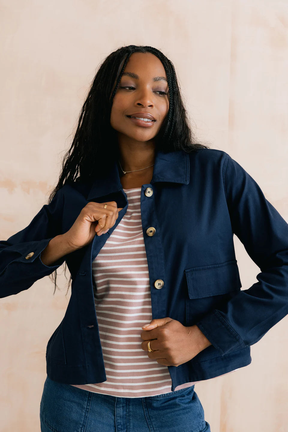 Lily & Me Effie Stretch Cotton Twill Jacket Navy