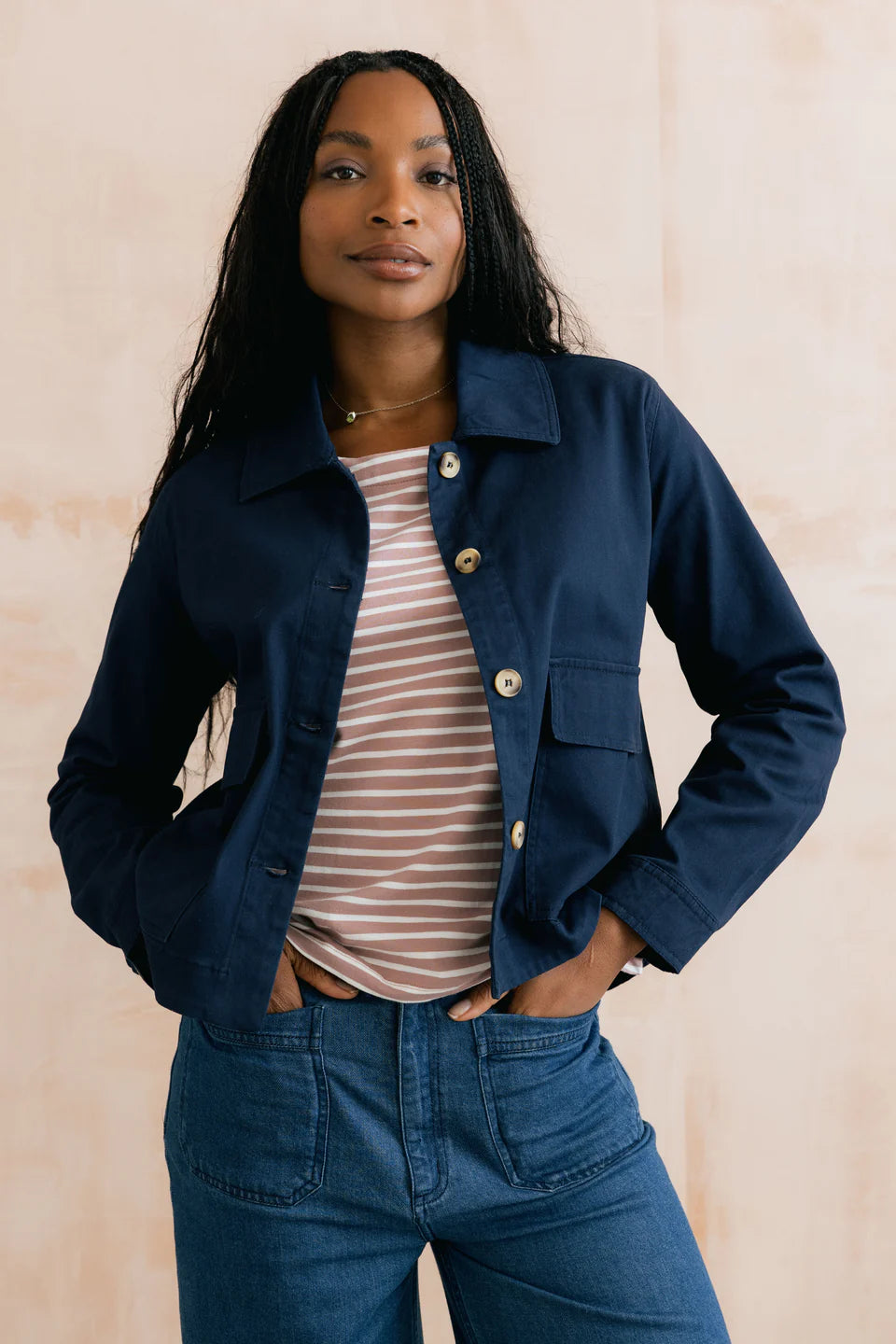 Lily & Me Effie Stretch Cotton Twill Jacket Navy