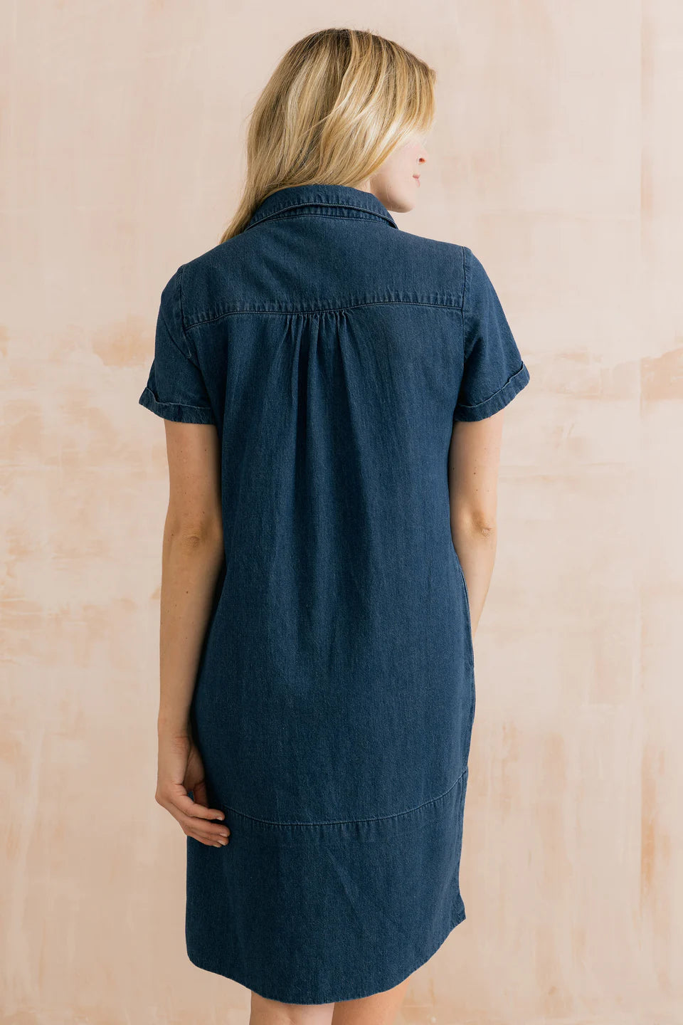 Lily & Me Lavender Short Sleeve Collared V-Neck Denim Dress