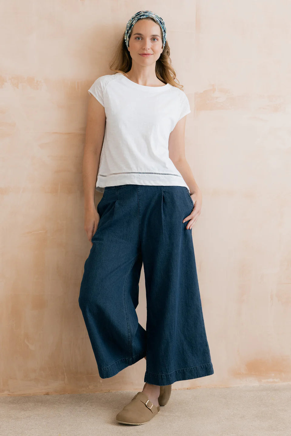 Lily & Me Summer Wide Leg Palazzo Trousers Cotton Denim