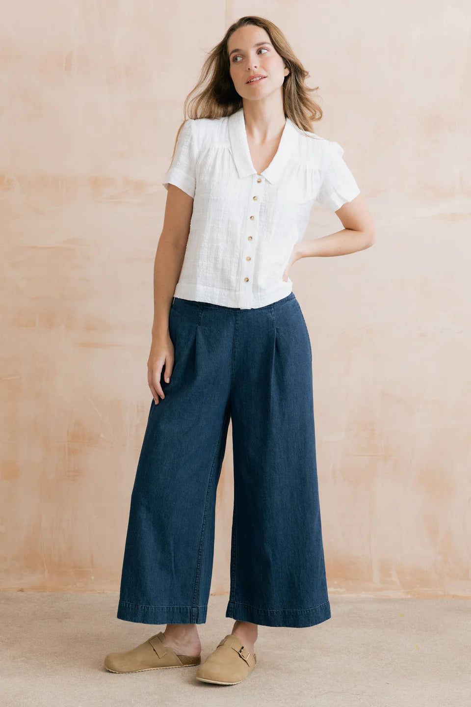 Lily & Me Summer Wide Leg Palazzo Trousers Cotton Denim