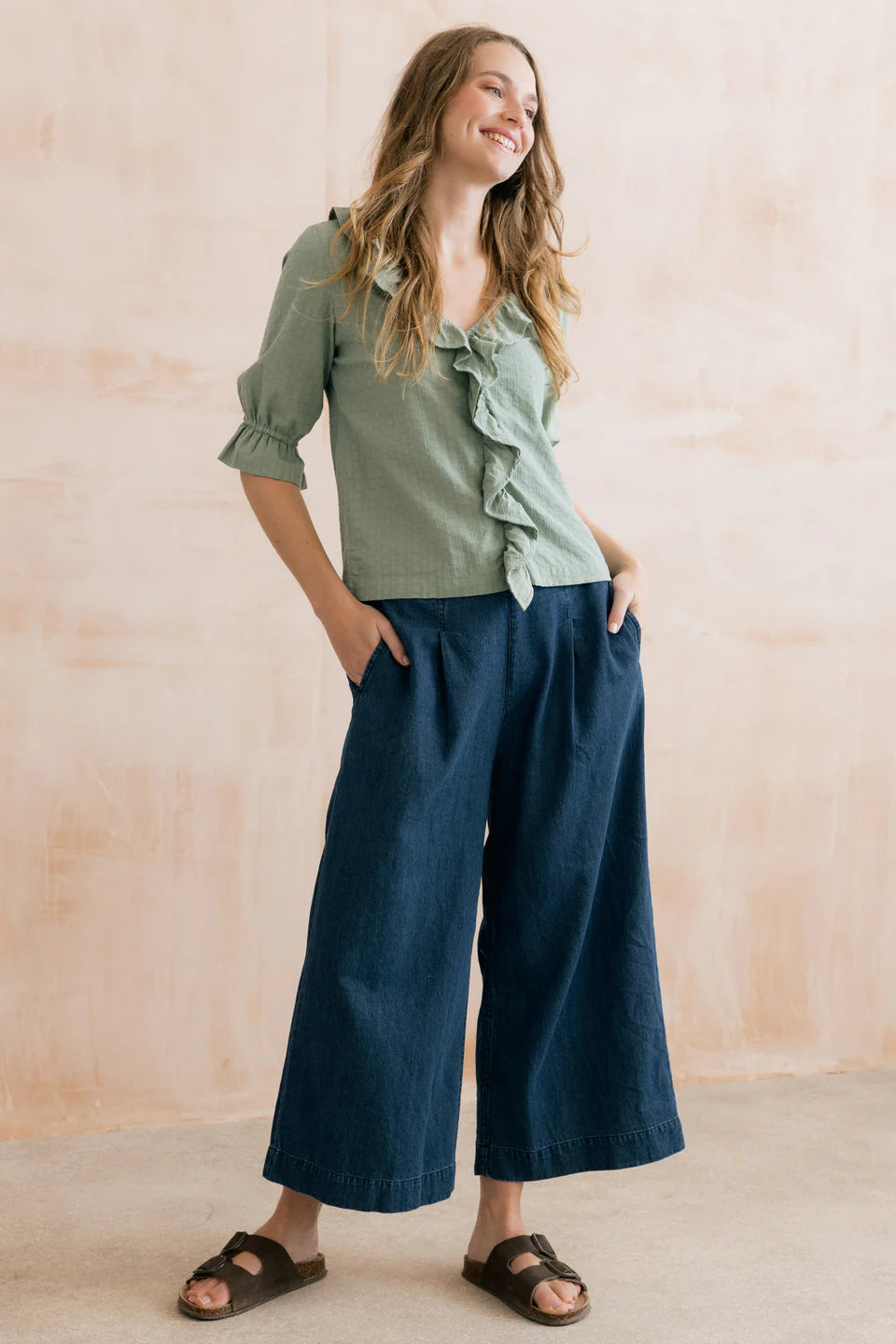Lily & Me Summer Wide Leg Palazzo Trousers Cotton Denim
