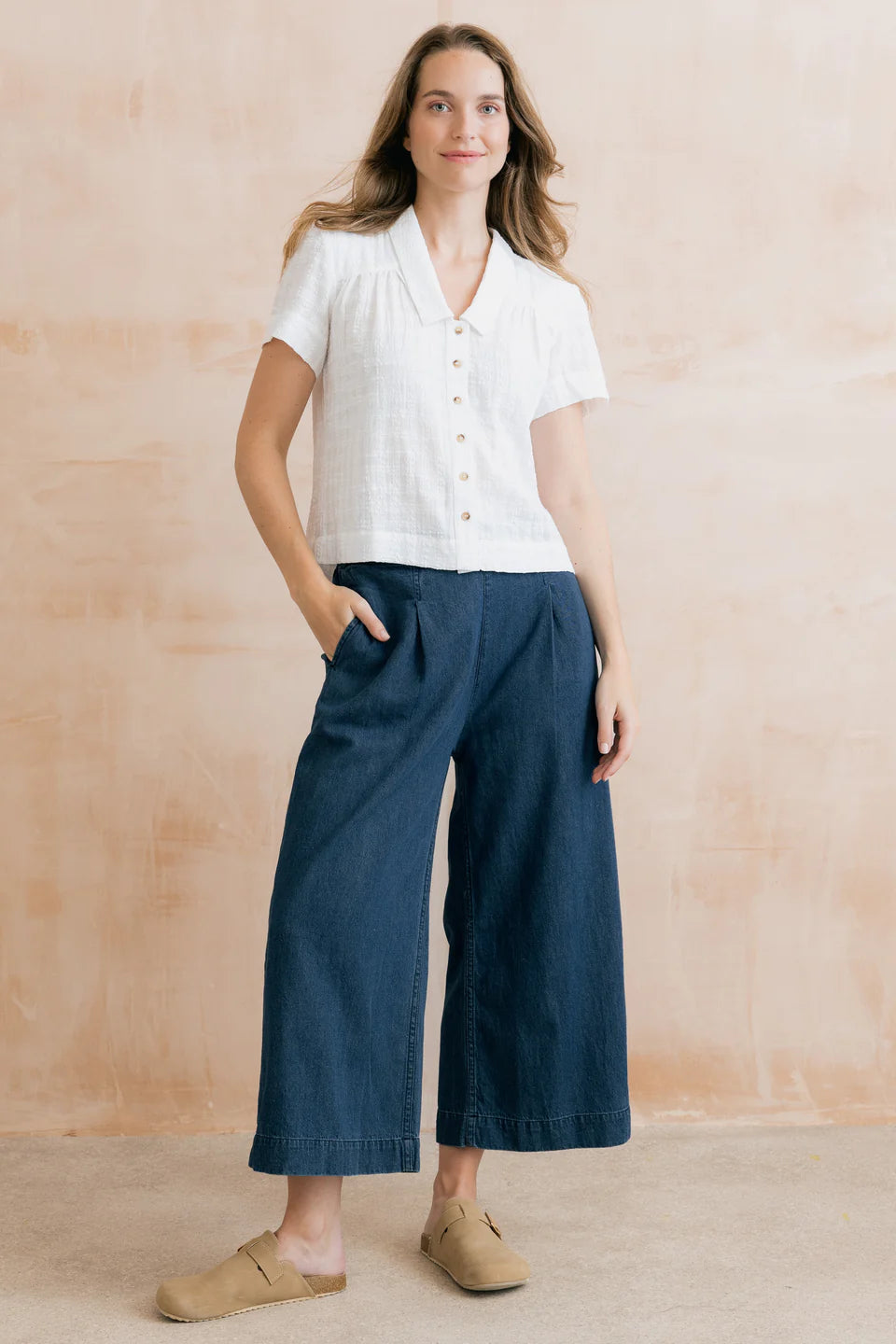 Lily & Me Summer Wide Leg Palazzo Trousers Cotton Denim