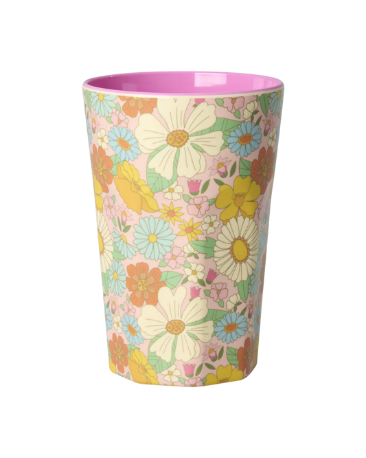 Rice by Rice Tall Cup - Dark Pink - Flower Power Print