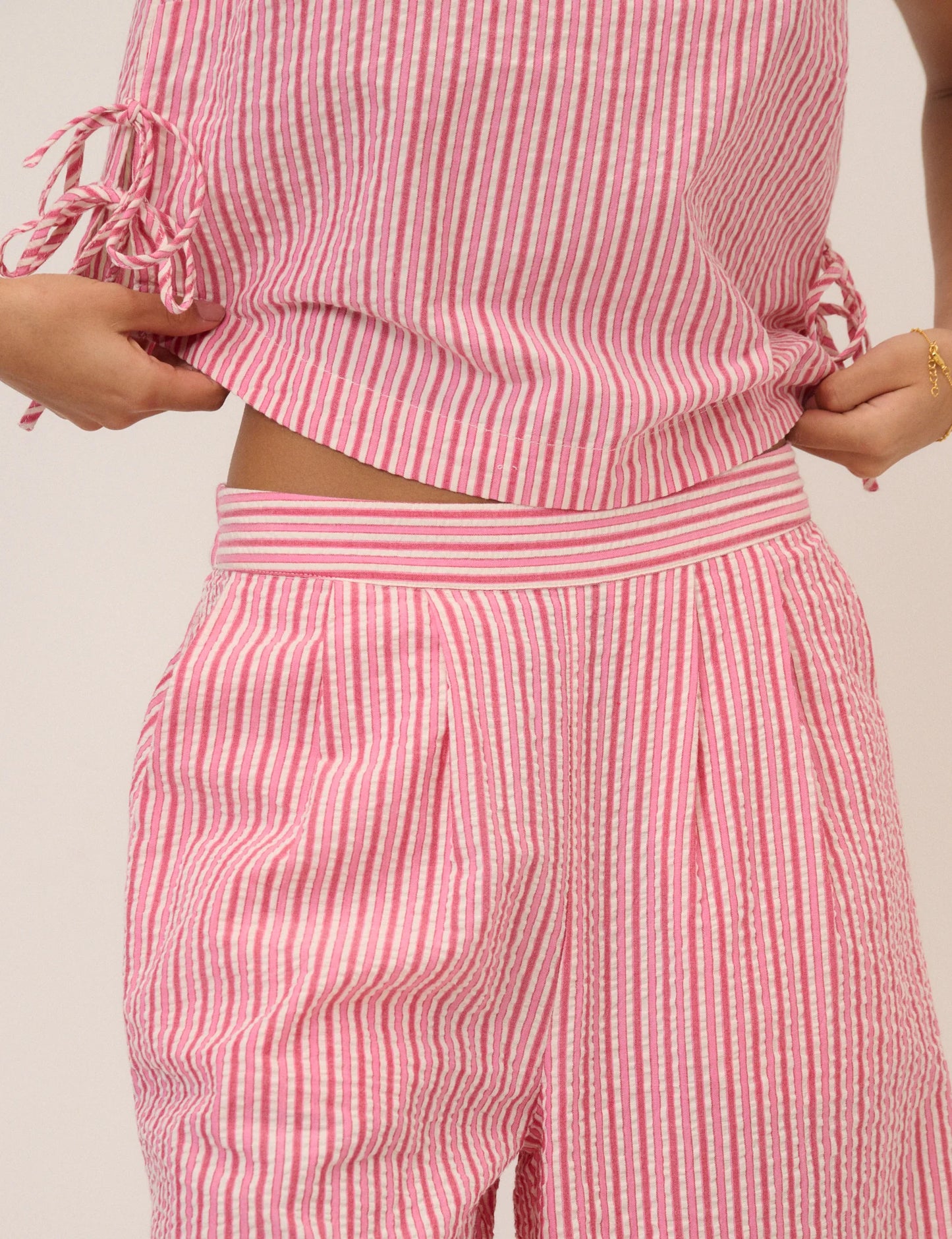 Nobody's Child Pink Pinstripe Wide Leg Trouser