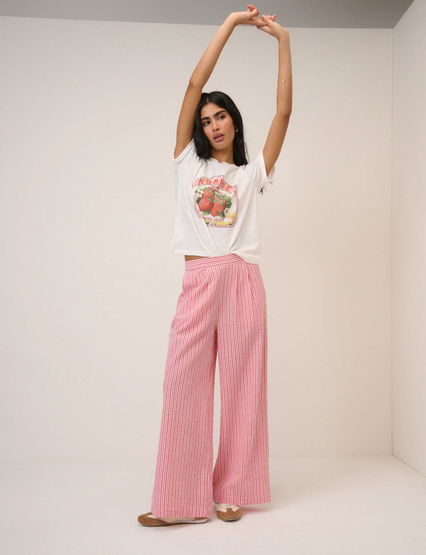 Nobody's Child Pink Pinstripe Wide Leg Trouser
