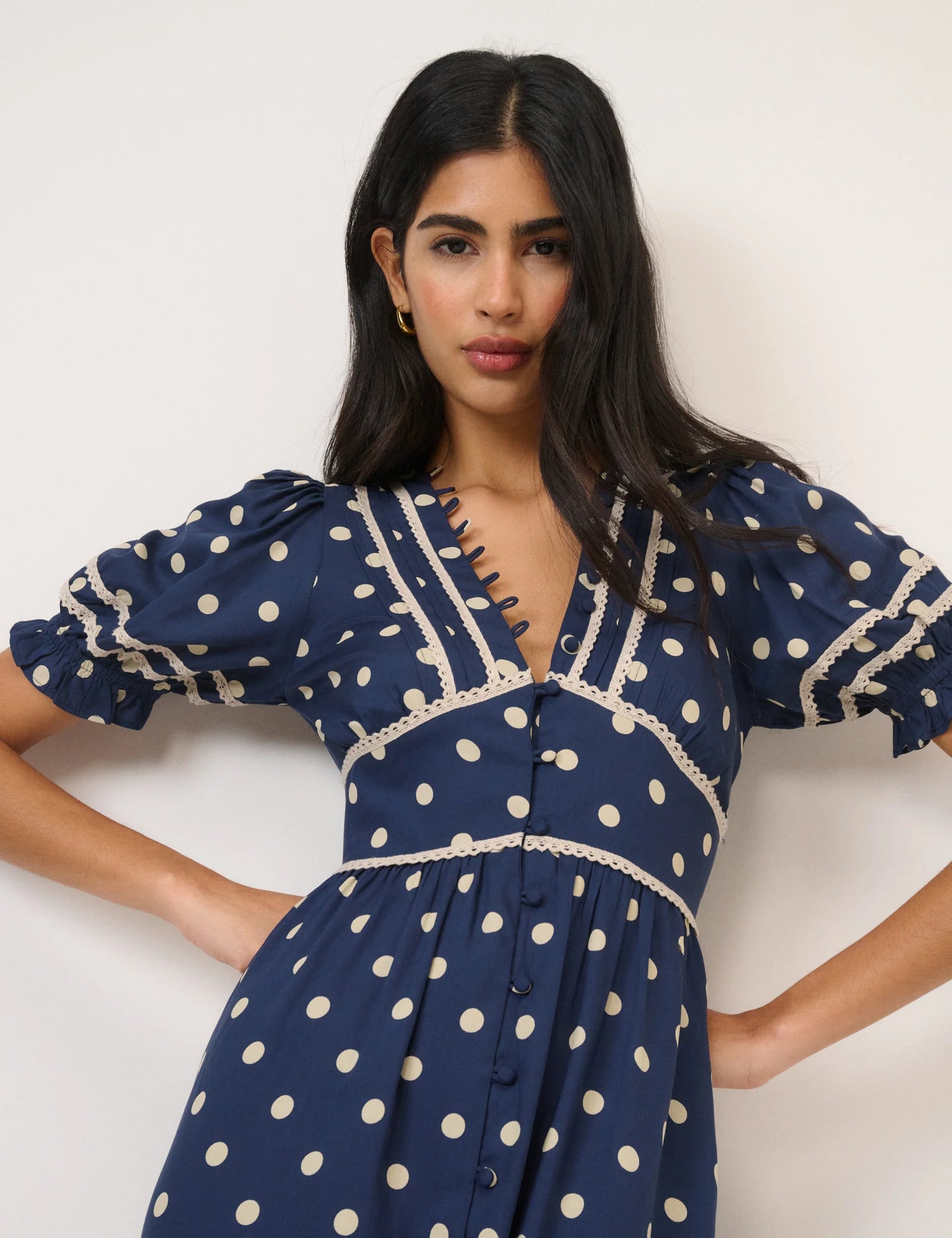 Nobody's Child Navy Polka Dot Saffy Midi Tea Dress