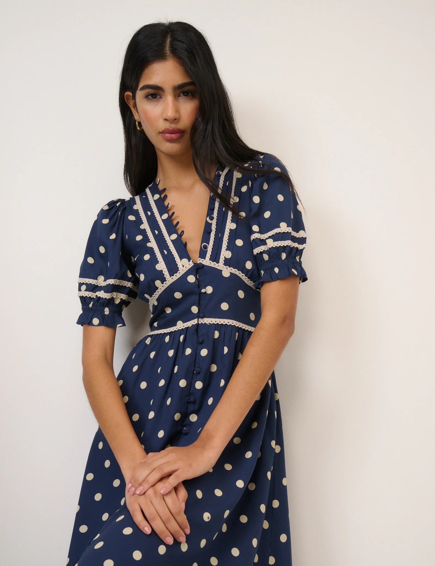 Nobody's Child Navy Polka Dot Saffy Midi Tea Dress