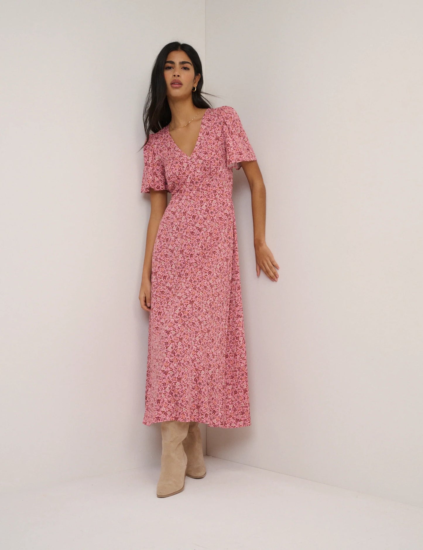 Nobody's Child Pink Floral Atlas Midi Dress
