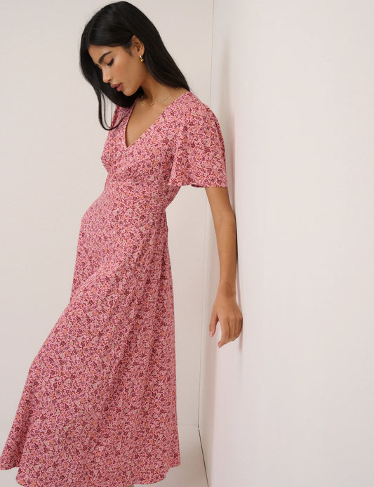Nobody's Child Pink Floral Atlas Midi Dress