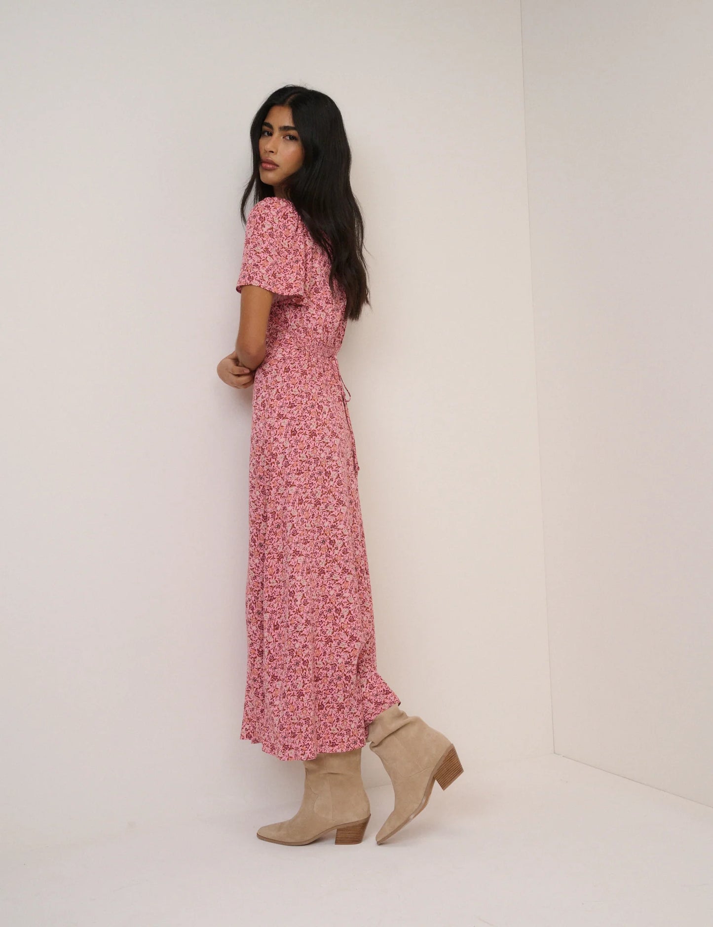 Nobody's Child Pink Floral Atlas Midi Dress