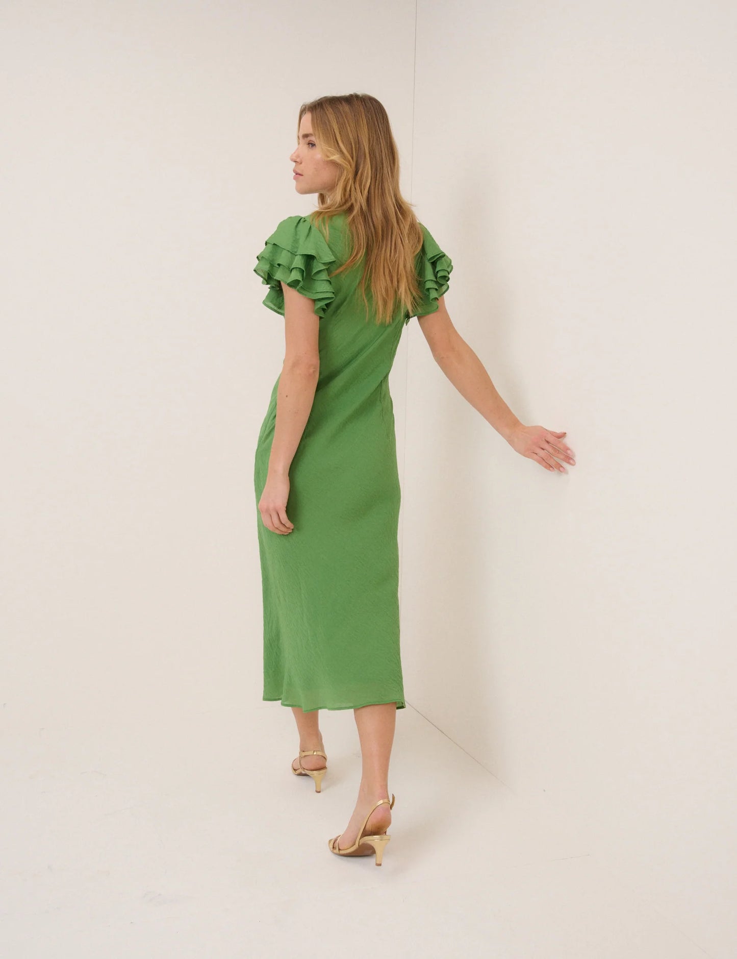 Nobody's Child Green Frill Sleeve Layla Midi Dress