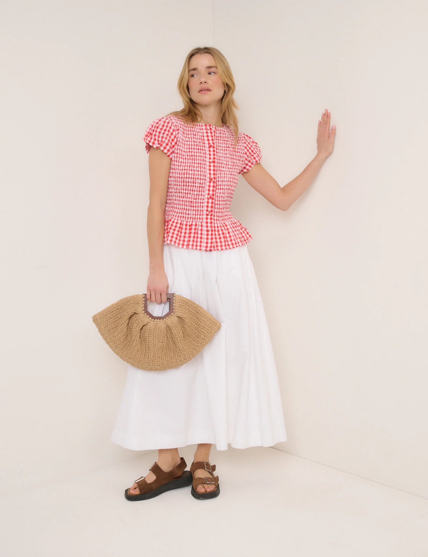 Nobody child Red Gingham Puff Sleeve Blouse