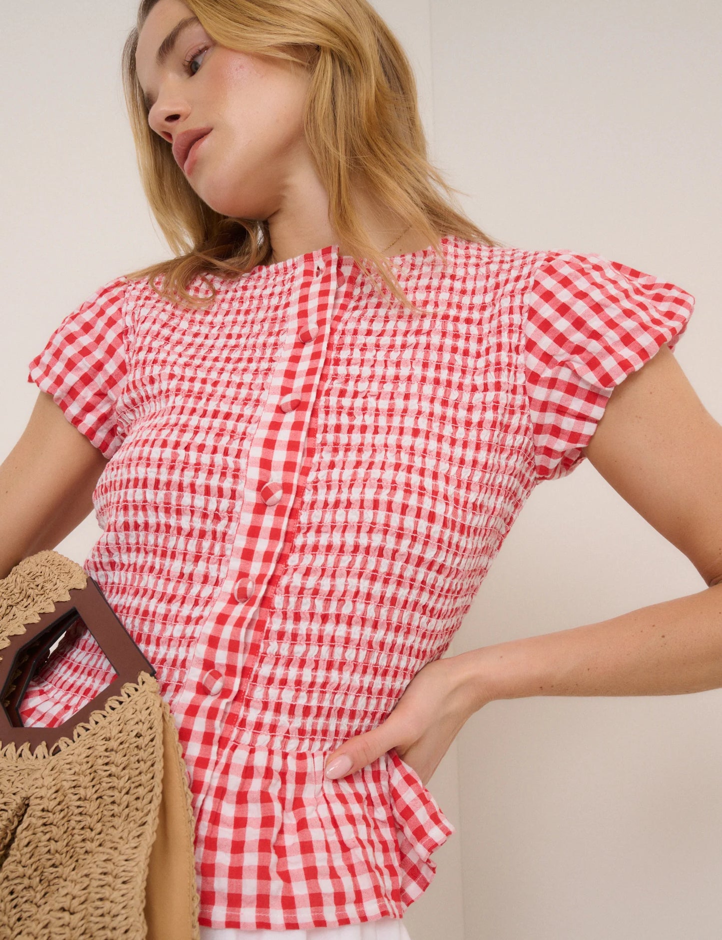 Nobody child Red Gingham Puff Sleeve Blouse
