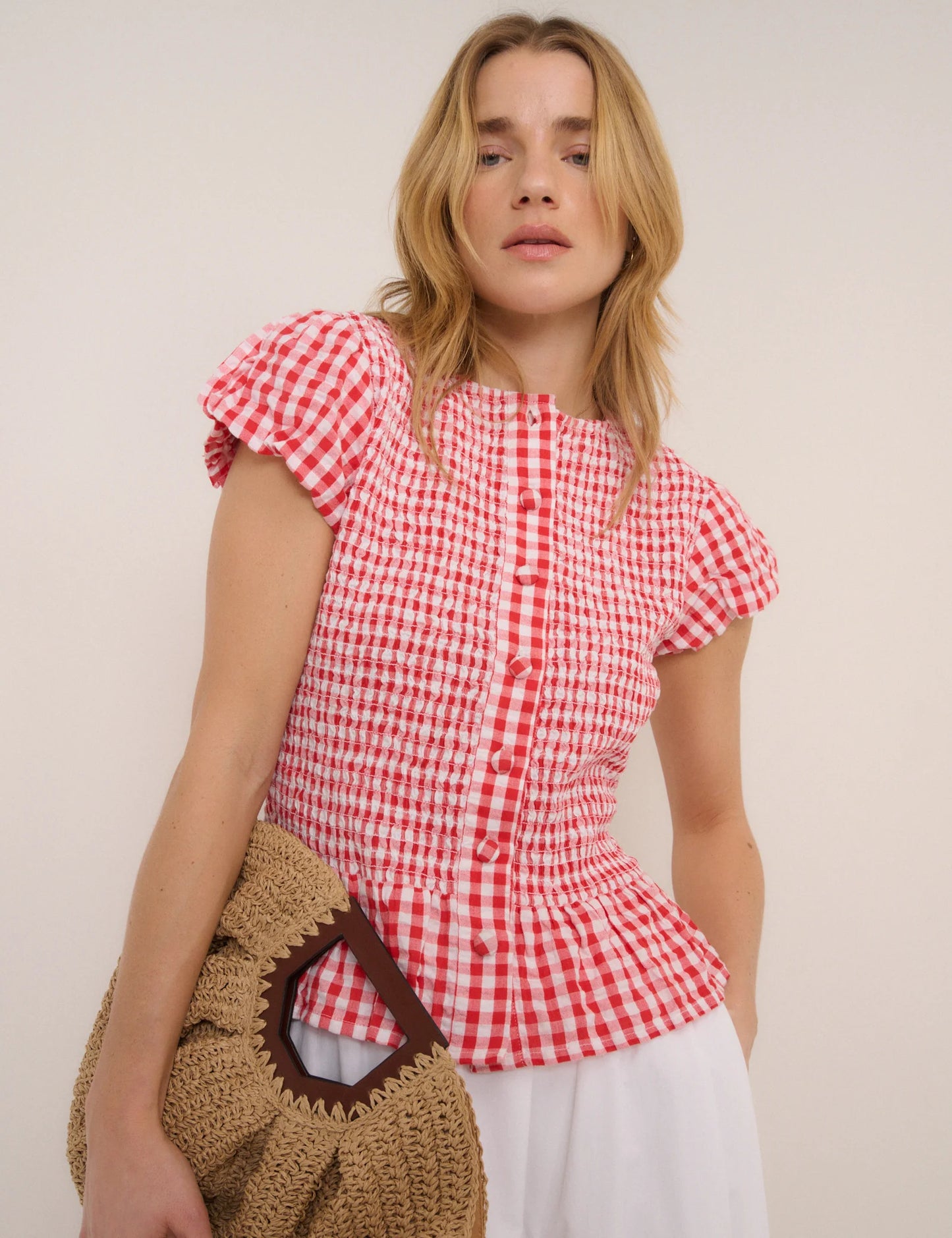 Nobody child Red Gingham Puff Sleeve Blouse