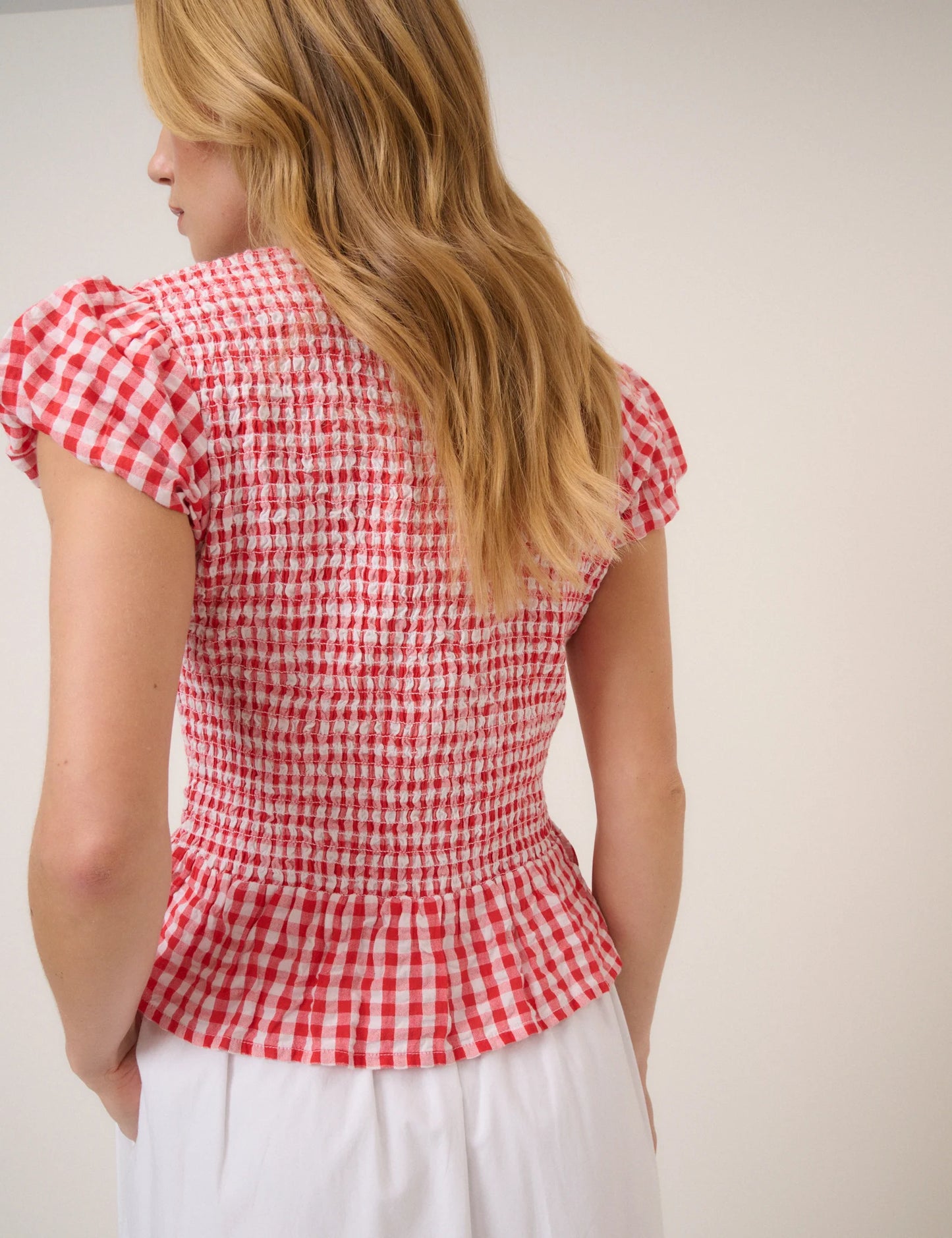 Nobody child Red Gingham Puff Sleeve Blouse