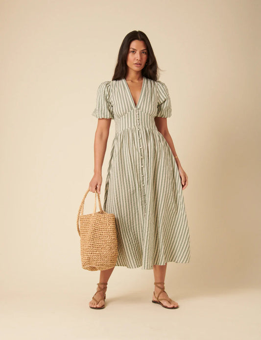 Nobody's Child Green pinstriped starlight midi dress