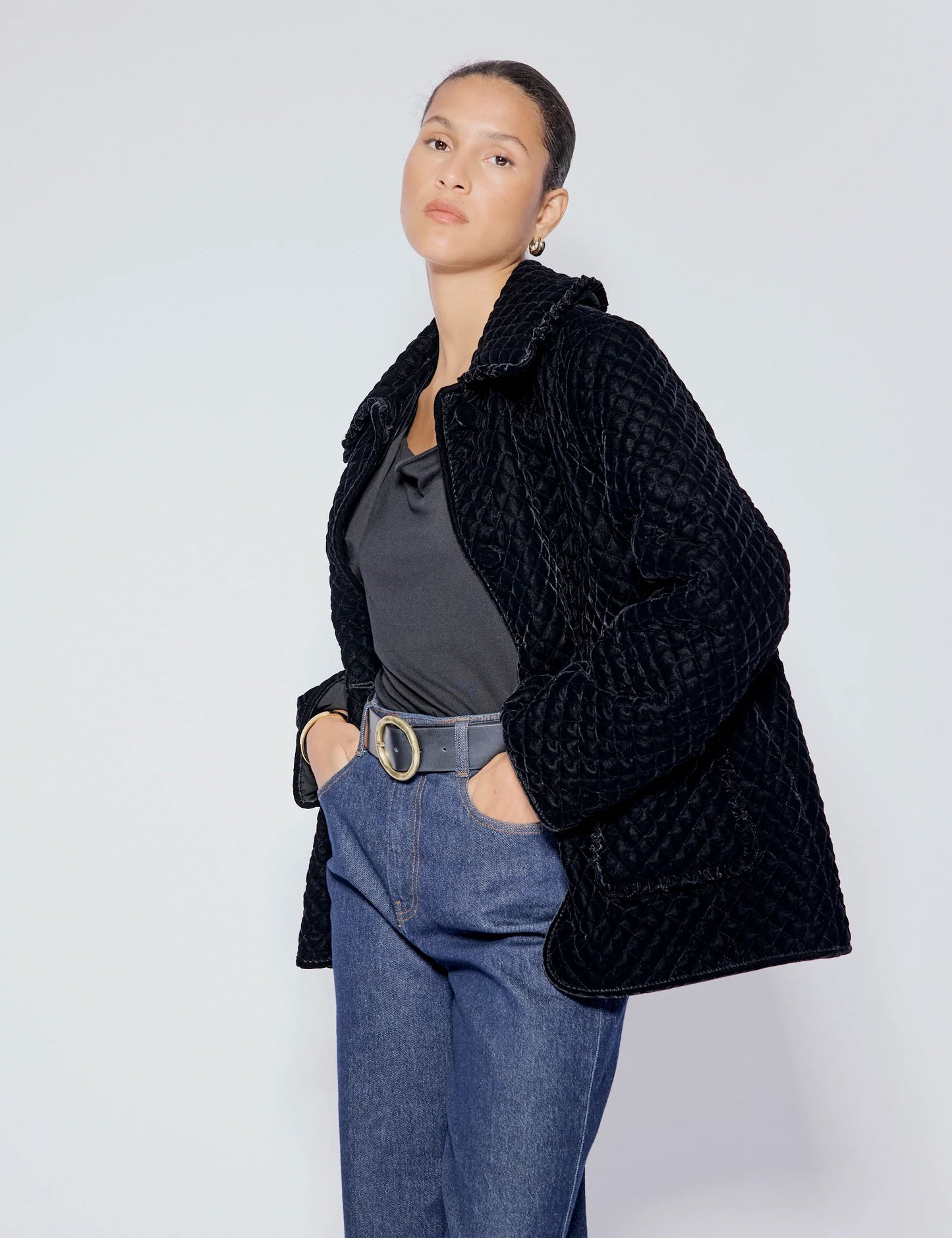 Nobody's child Winny velvet quilted jacket black