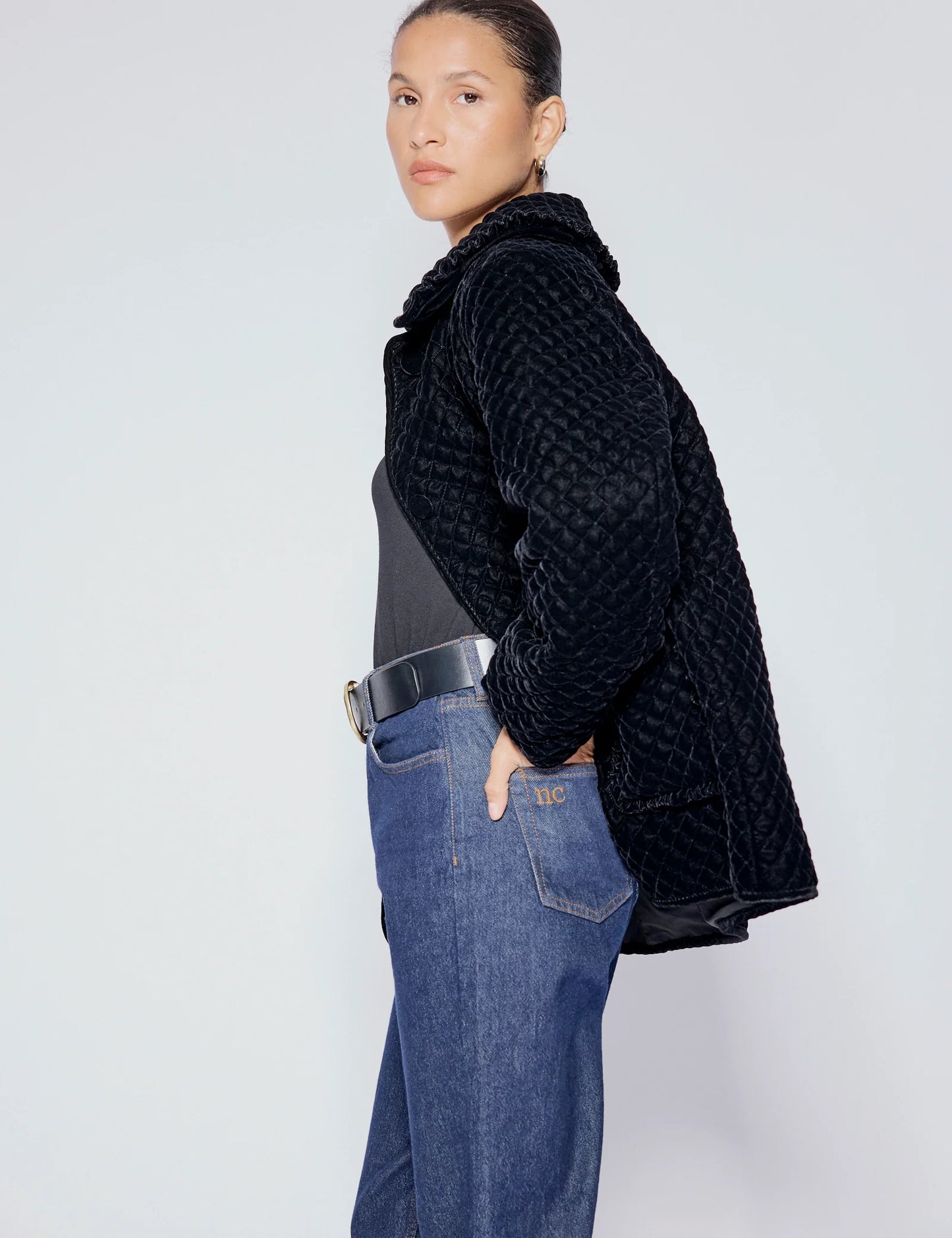 Nobody's child Winny velvet quilted jacket black