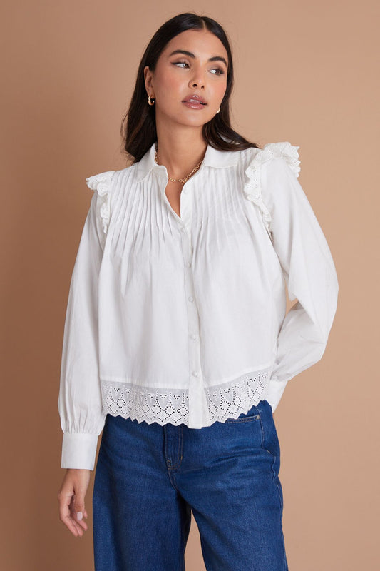 Another Sunday Pintuck broderie detail lace trim blouse