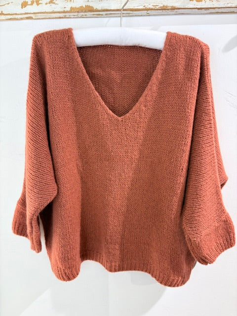 Italian Collection Drop Sleeve V-Neck Mohair Jumper (Natural Fibres)2257