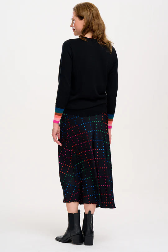 Sugarhill sta midi skirt - black rainbow star print