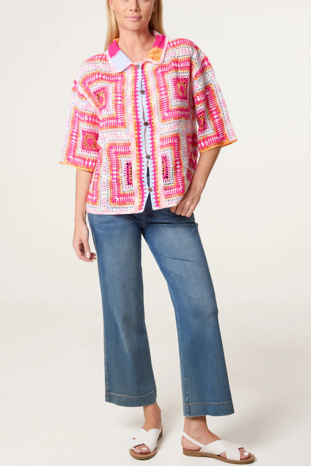 Nova Patchwork Crochet Boxy Shirt