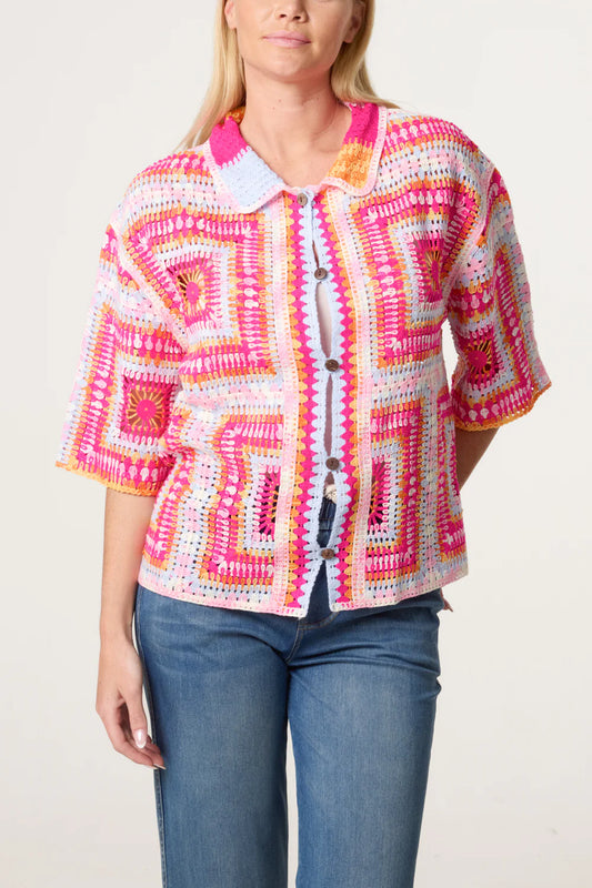 Nova Patchwork Crochet Boxy Shirt