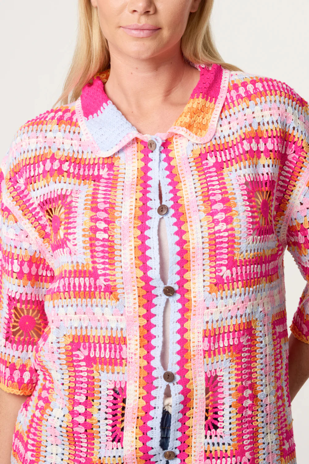 Nova Patchwork Crochet Boxy Shirt